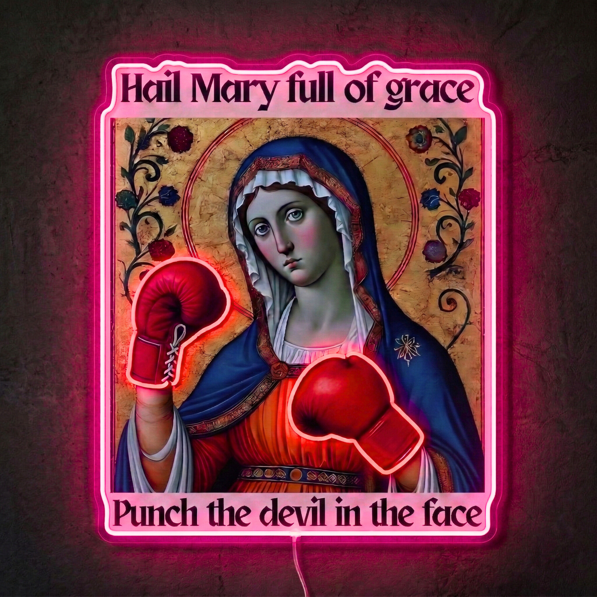 ShineNeon™ Punch The Devil Boxing Mary Neon Sign - Holy Art Glow & USB Power