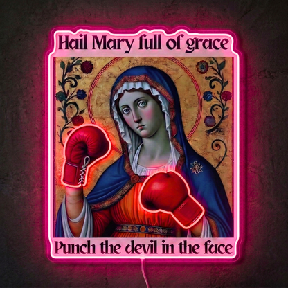 ShineNeon™ Punch The Devil Boxing Mary Neon Sign - Holy Art Glow & USB Power