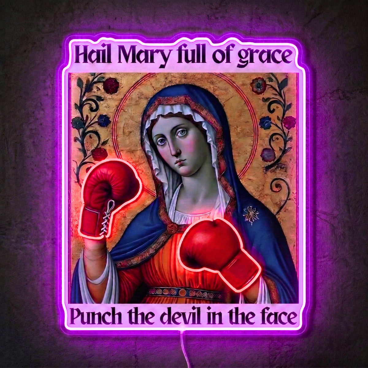 ShineNeon™ Punch The Devil Boxing Mary Neon Sign - Holy Art Glow & USB Power