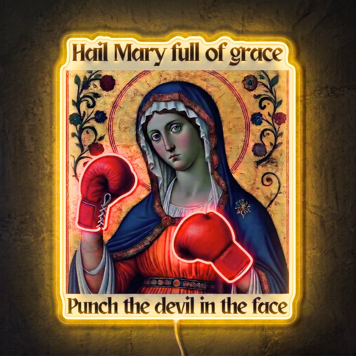 ShineNeon™ Punch The Devil Boxing Mary Neon Sign - Holy Art Glow & USB Power