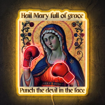 ShineNeon™ Punch The Devil Boxing Mary Neon Sign - Holy Art Glow & USB Power