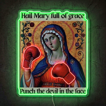ShineNeon™ Punch The Devil Boxing Mary Neon Sign - Holy Art Glow & USB Power