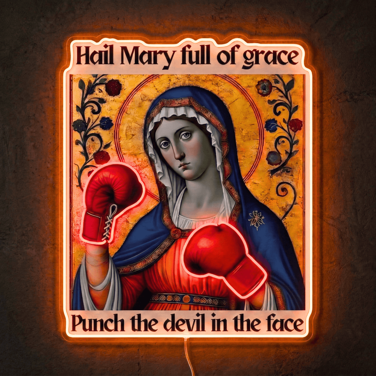 ShineNeon™ Punch The Devil Boxing Mary Neon Sign - Holy Art Glow & USB Power