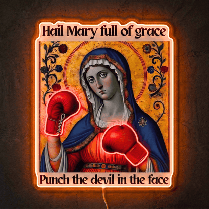 ShineNeon™ Punch The Devil Boxing Mary Neon Sign - Holy Art Glow & USB Power