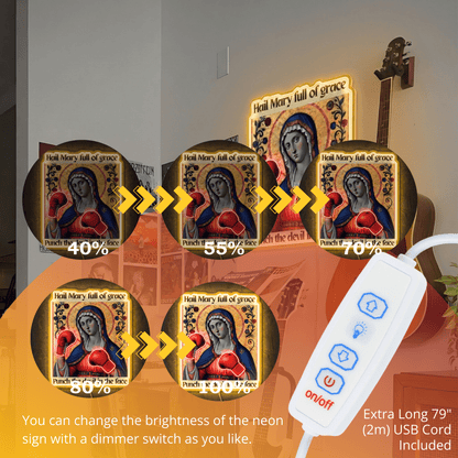 ShineNeon™ Punch The Devil Boxing Mary Neon Sign - Holy Art Glow & USB Power