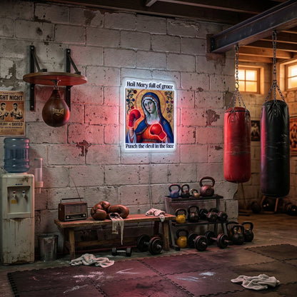 ShineNeon™ Punch The Devil Boxing Mary Neon Sign - Holy Art Glow & USB Power