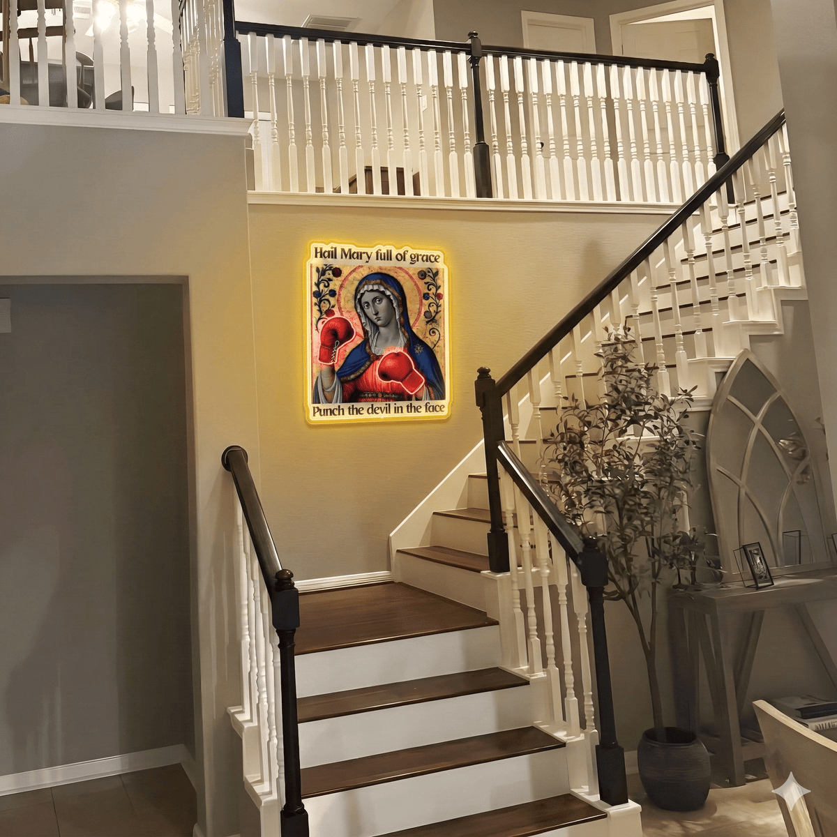 ShineNeon™ Punch The Devil Boxing Mary Neon Sign - Holy Art Glow & USB Power