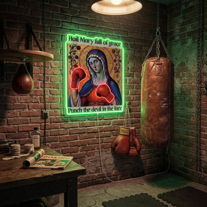 ShineNeon™ Punch The Devil Boxing Mary Neon Sign - Holy Art Glow & USB Power