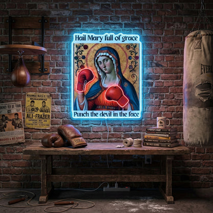 ShineNeon™ Punch The Devil Boxing Mary Neon Sign - Holy Art Glow & USB Power