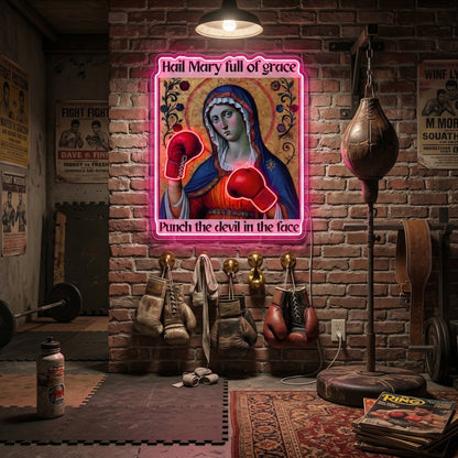 ShineNeon™ Punch The Devil Boxing Mary Neon Sign - Holy Art Glow & USB Power