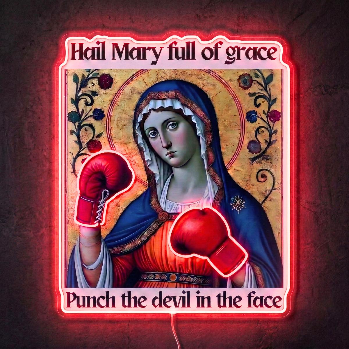 ShineNeon™ Punch The Devil Boxing Mary Neon Sign - Holy Art Glow & USB Power