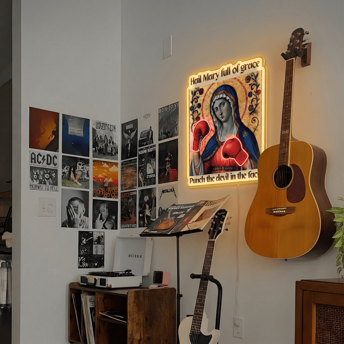 ShineNeon™ Punch The Devil Boxing Mary Neon Sign - Holy Art Glow & USB Power