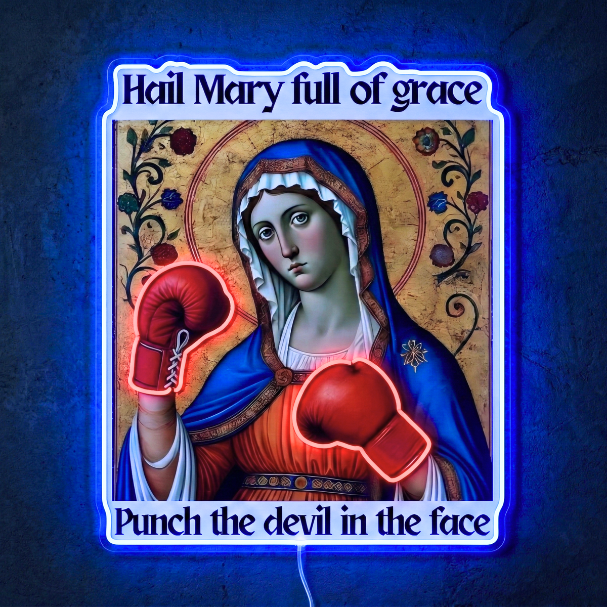 ShineNeon™ Punch The Devil Boxing Mary Neon Sign - Holy Art Glow & USB Power