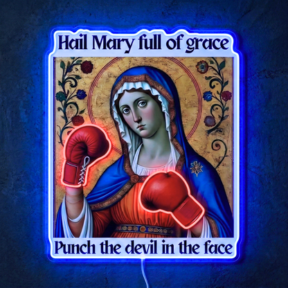 ShineNeon™ Punch The Devil Boxing Mary Neon Sign - Holy Art Glow & USB Power
