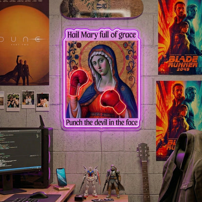 ShineNeon™ Punch The Devil Boxing Mary Neon Sign - Holy Art Glow & USB Power