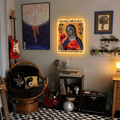 ShineNeon™ Punch The Devil Boxing Mary Neon Sign - Holy Art Glow & USB Power