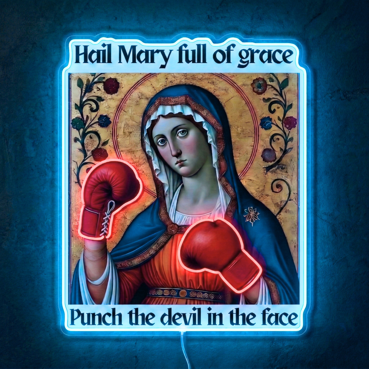 ShineNeon™ Punch The Devil Boxing Mary Neon Sign - Holy Art Glow & USB Power