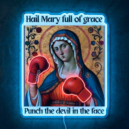 ShineNeon™ Punch The Devil Boxing Mary Neon Sign - Holy Art Glow & USB Power