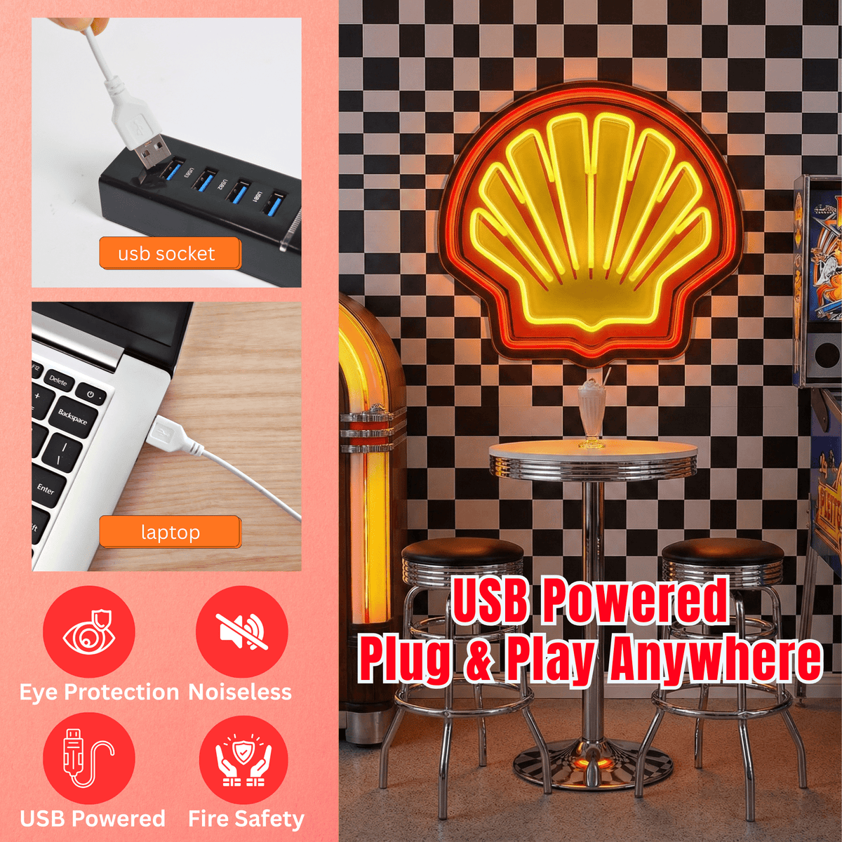 ShineNeon™ Retro Scallop Shell LED Neon Sign - Vintage Garage & Man Cave Wall Art
