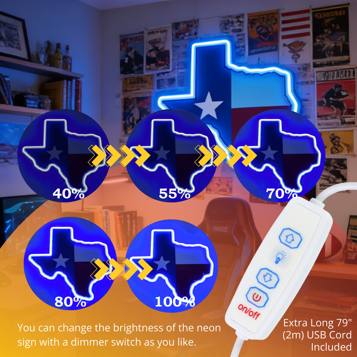 ShineNeon™ Texas Lone Star Flag LED Sign - Patriotic Blue Glow Wall Decor