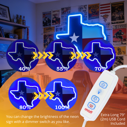 ShineNeon™ Texas Lone Star Flag LED Sign - Patriotic Blue Glow Wall Decor