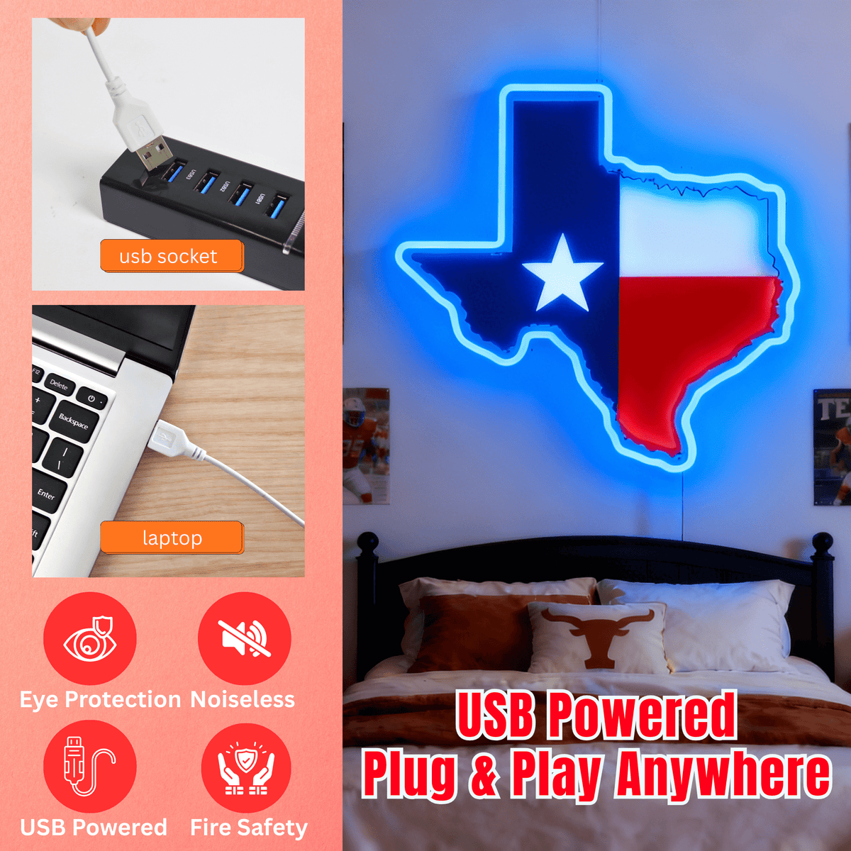 ShineNeon™ Texas Lone Star Flag LED Sign - Patriotic Blue Glow Wall Decor