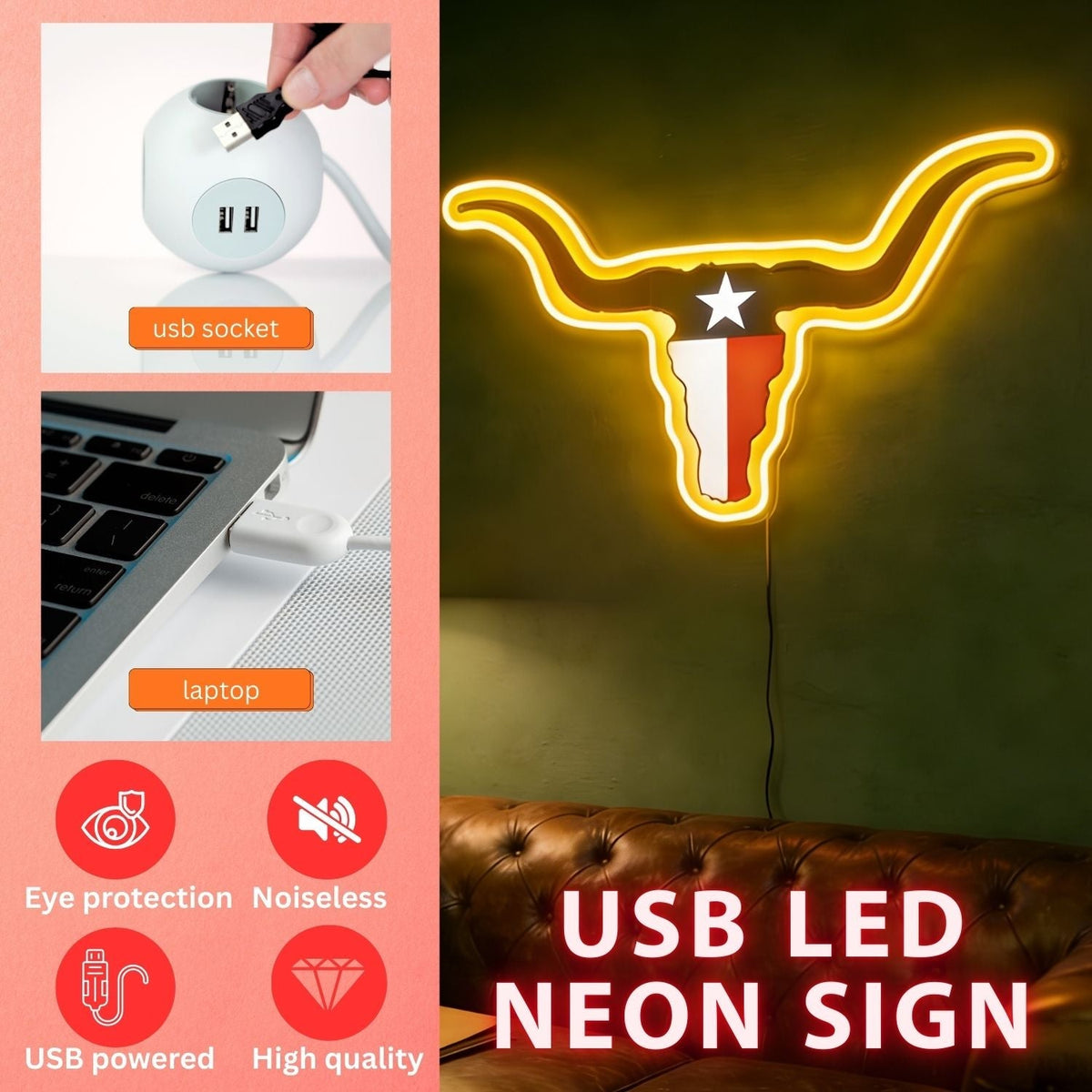 Texas LED USB Neon Signs Iconic Texas Wall Decor for Garages Man Cave