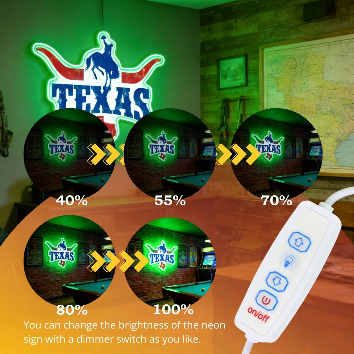 Texas LED USB Neon Signs Iconic Texas Wall Decor for Garages Man Cave