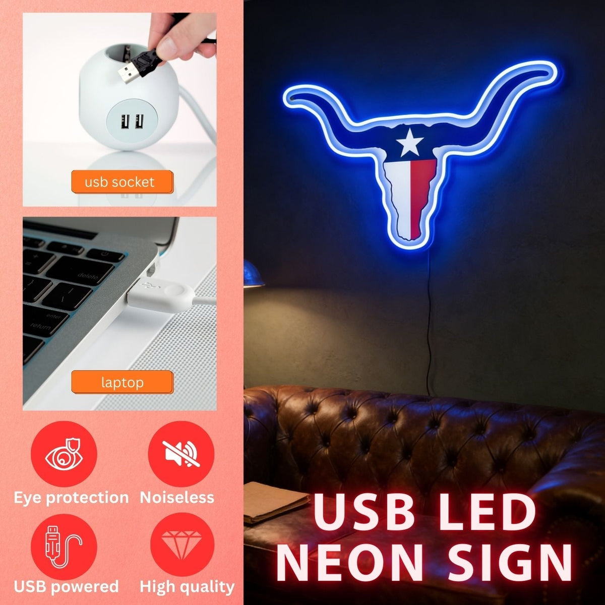 Texas LED USB Neon Signs Iconic Texas Wall Decor for Garages Man Cave
