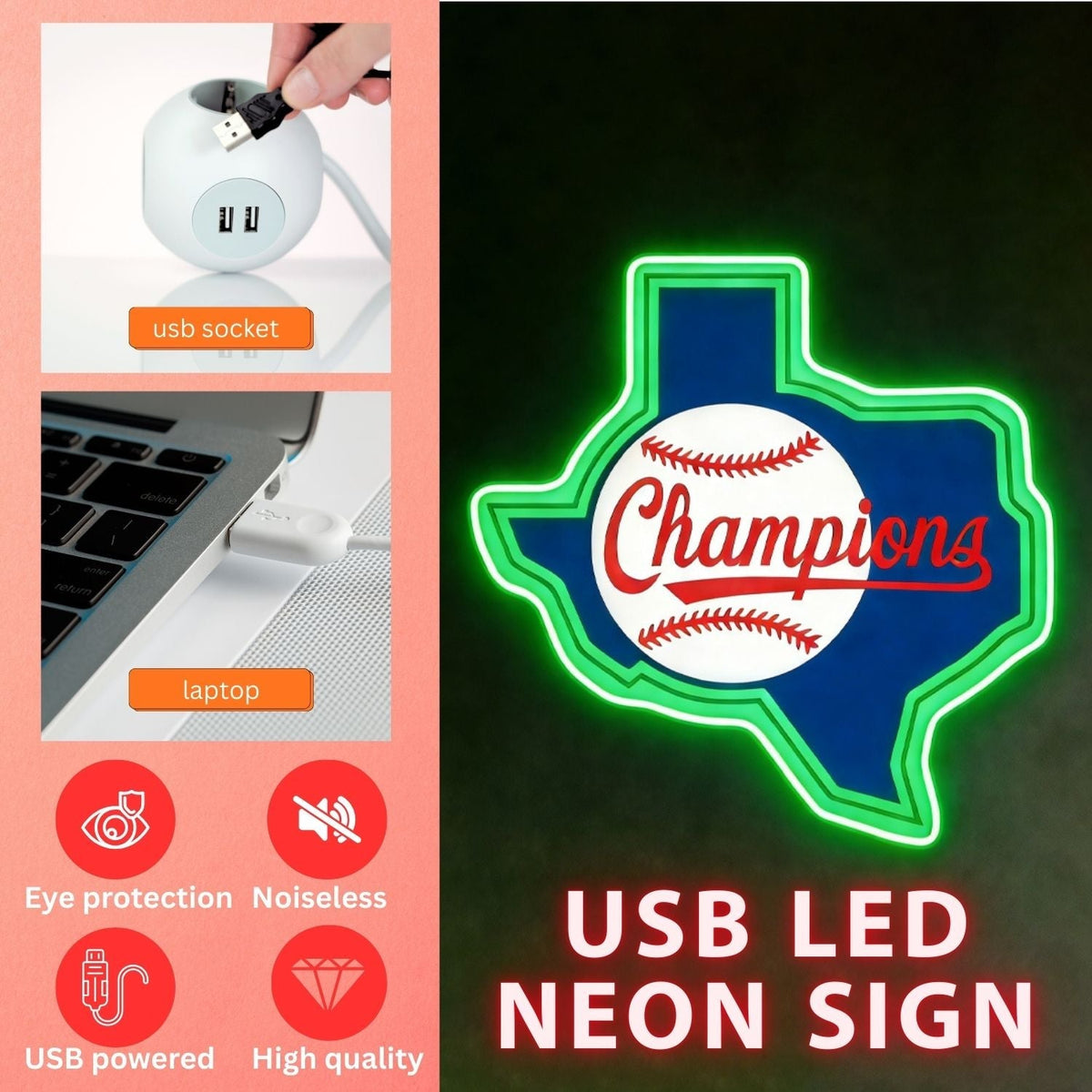 Texas LED USB Neon Signs Iconic Texas Wall Decor for Garages Man Cave