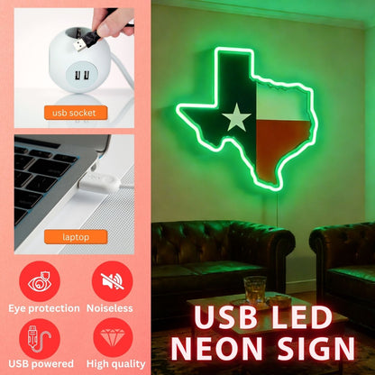 Texas LED USB Neon Signs Iconic Texas Wall Decor for Garages Man Cave