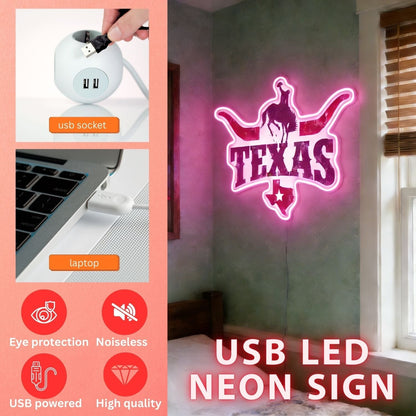 Texas LED USB Neon Signs Iconic Texas Wall Decor for Garages Man Cave