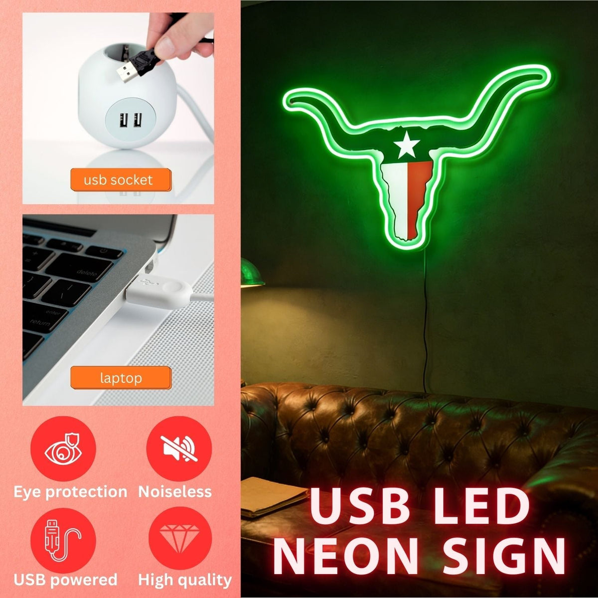 Texas LED USB Neon Signs Iconic Texas Wall Decor for Garages Man Cave