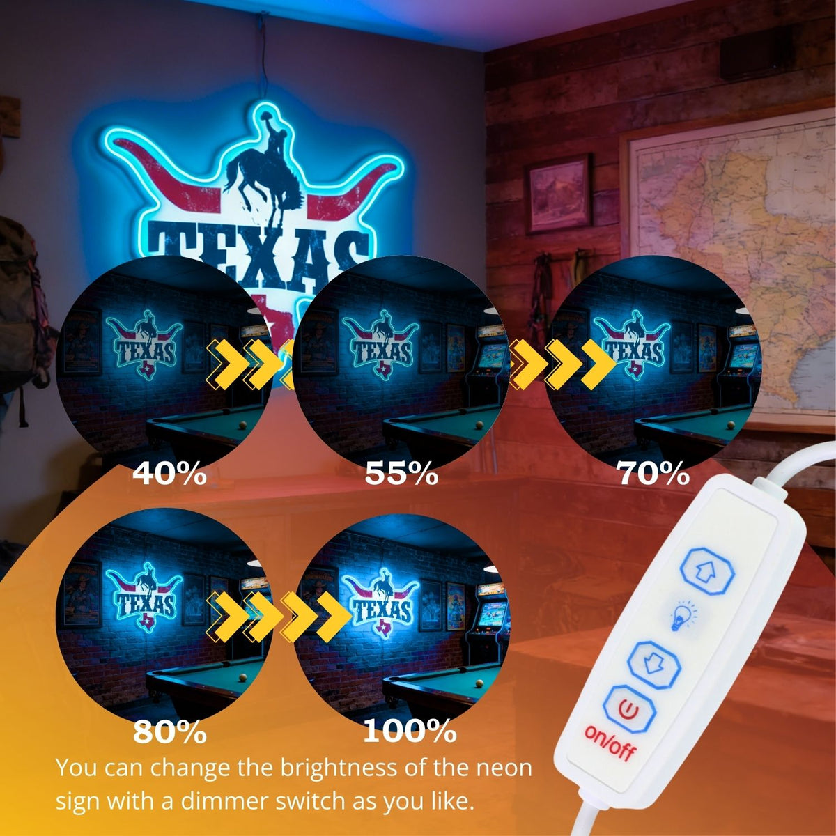 Texas LED USB Neon Signs Iconic Texas Wall Decor for Garages Man Cave
