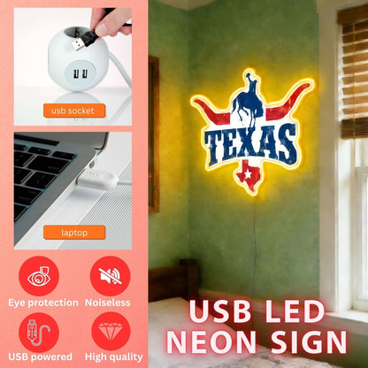 Texas LED USB Neon Signs Iconic Texas Wall Decor for Garages Man Cave