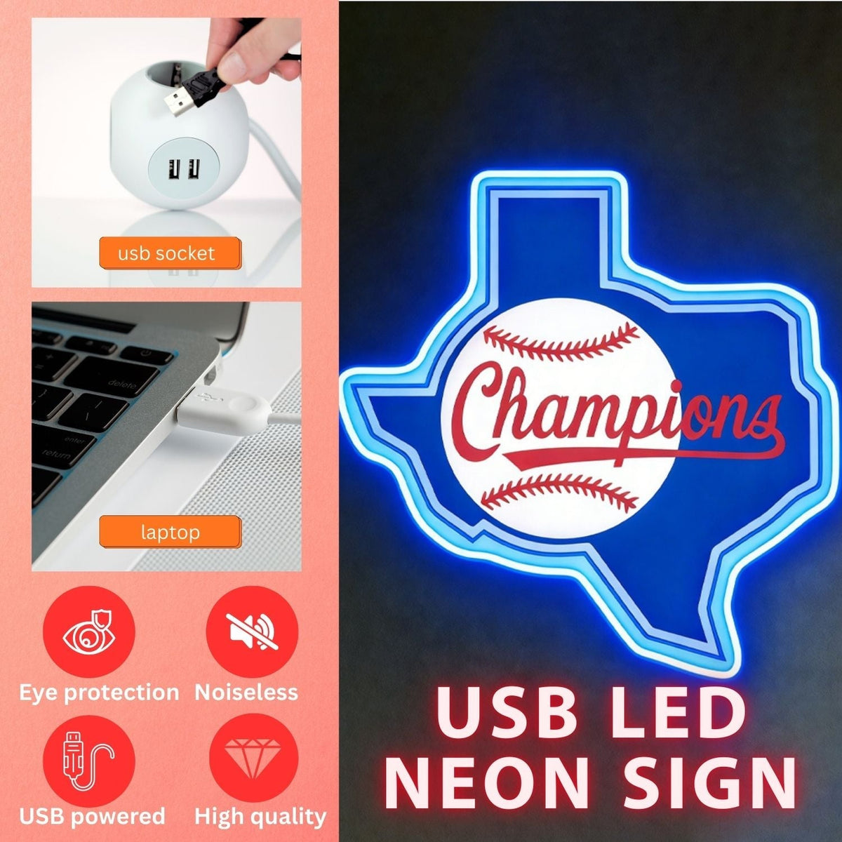 Texas LED USB Neon Signs Iconic Texas Wall Decor for Garages Man Cave