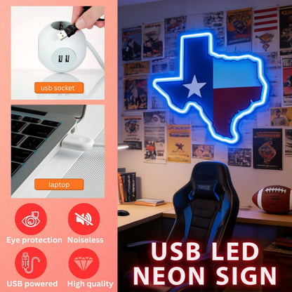 Texas LED USB Neon Signs Iconic Texas Wall Decor for Garages Man Cave