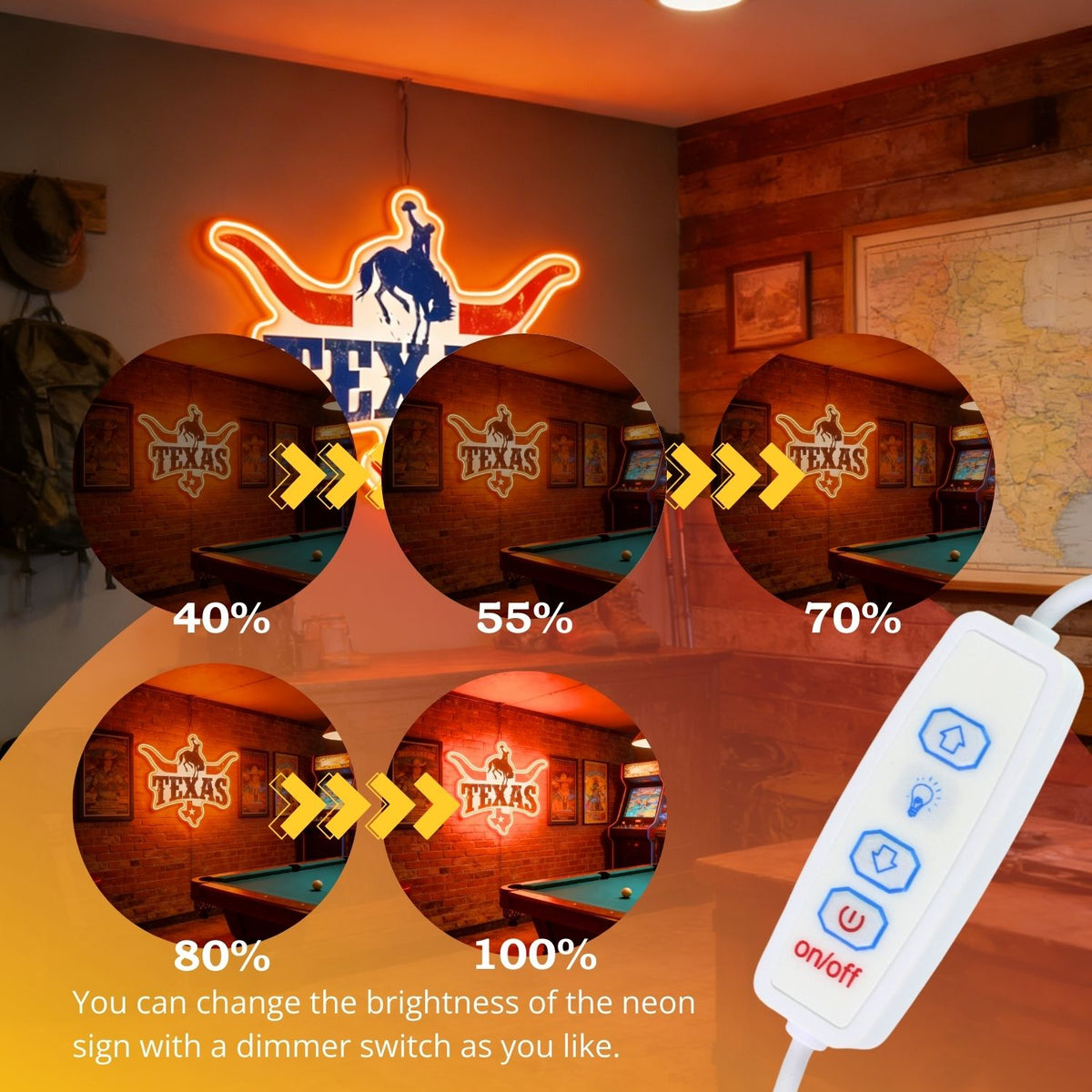 Texas LED USB Neon Signs Iconic Texas Wall Decor for Garages Man Cave