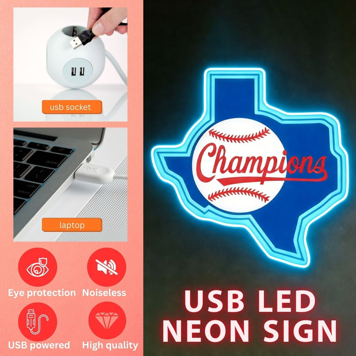 Texas LED USB Neon Signs Iconic Texas Wall Decor for Garages Man Cave