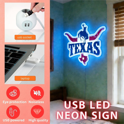 Texas LED USB Neon Signs Iconic Texas Wall Decor for Garages Man Cave
