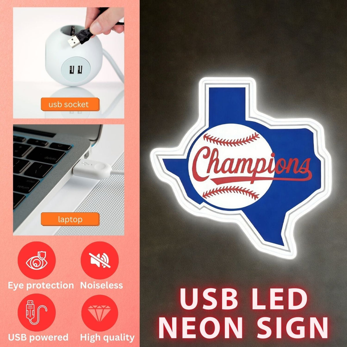 Texas LED USB Neon Signs Iconic Texas Wall Decor for Garages Man Cave