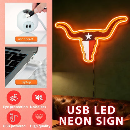 Texas LED USB Neon Signs Iconic Texas Wall Decor for Garages Man Cave