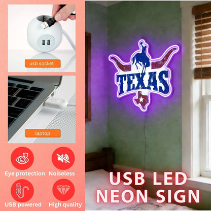 Texas LED USB Neon Signs Iconic Texas Wall Decor for Garages Man Cave