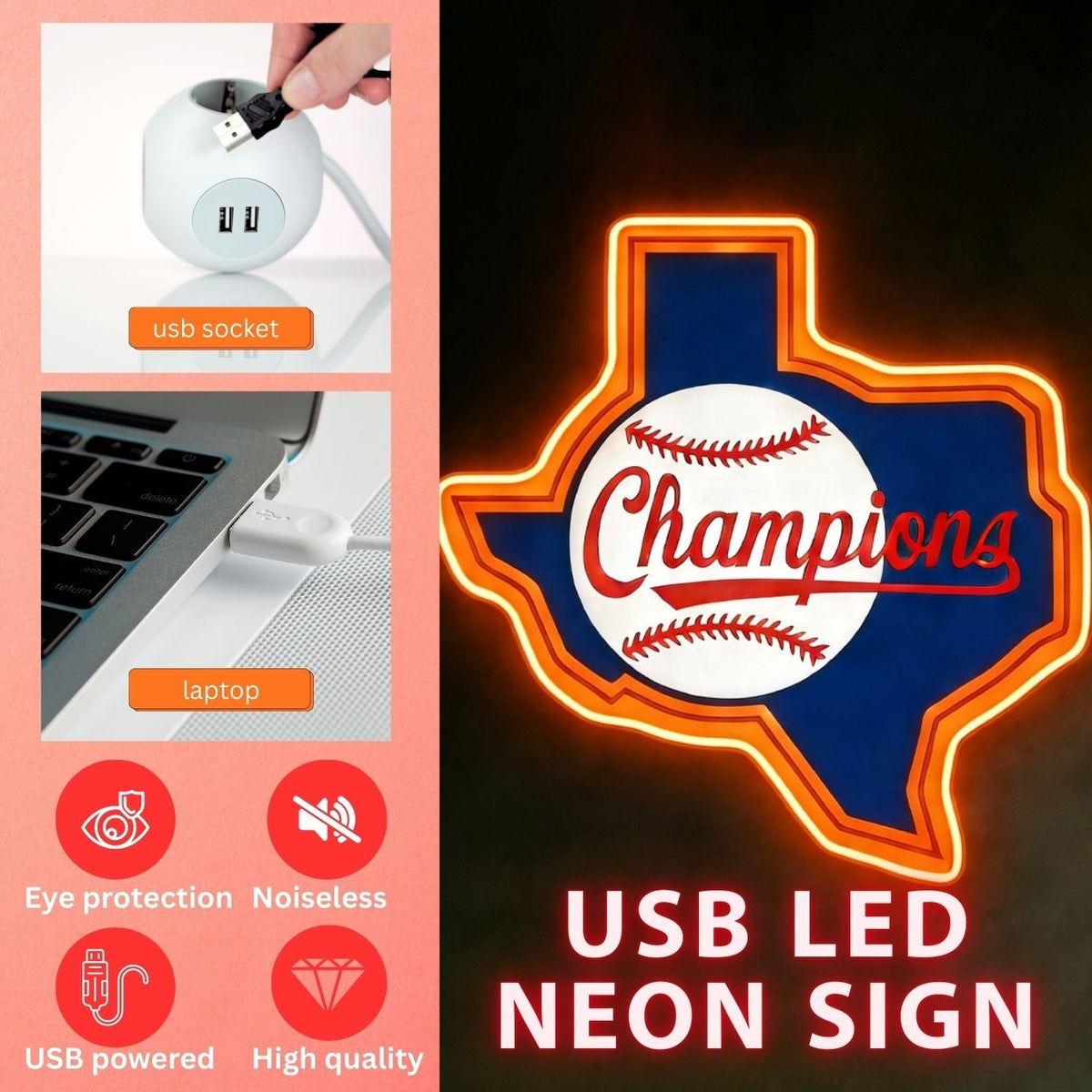 Texas LED USB Neon Signs Iconic Texas Wall Decor for Garages Man Cave