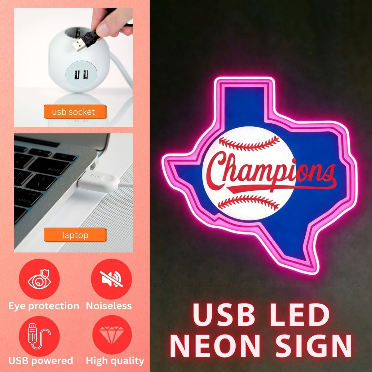 Texas LED USB Neon Signs Iconic Texas Wall Decor for Garages Man Cave