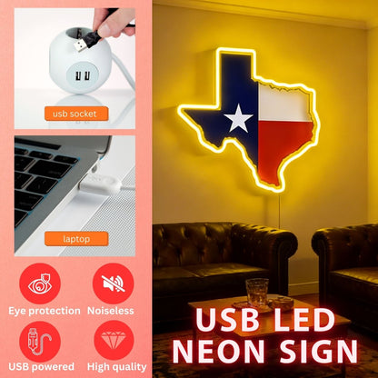 Texas LED USB Neon Signs Iconic Texas Wall Decor for Garages Man Cave