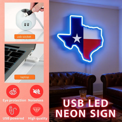 Texas LED USB Neon Signs Iconic Texas Wall Decor for Garages Man Cave