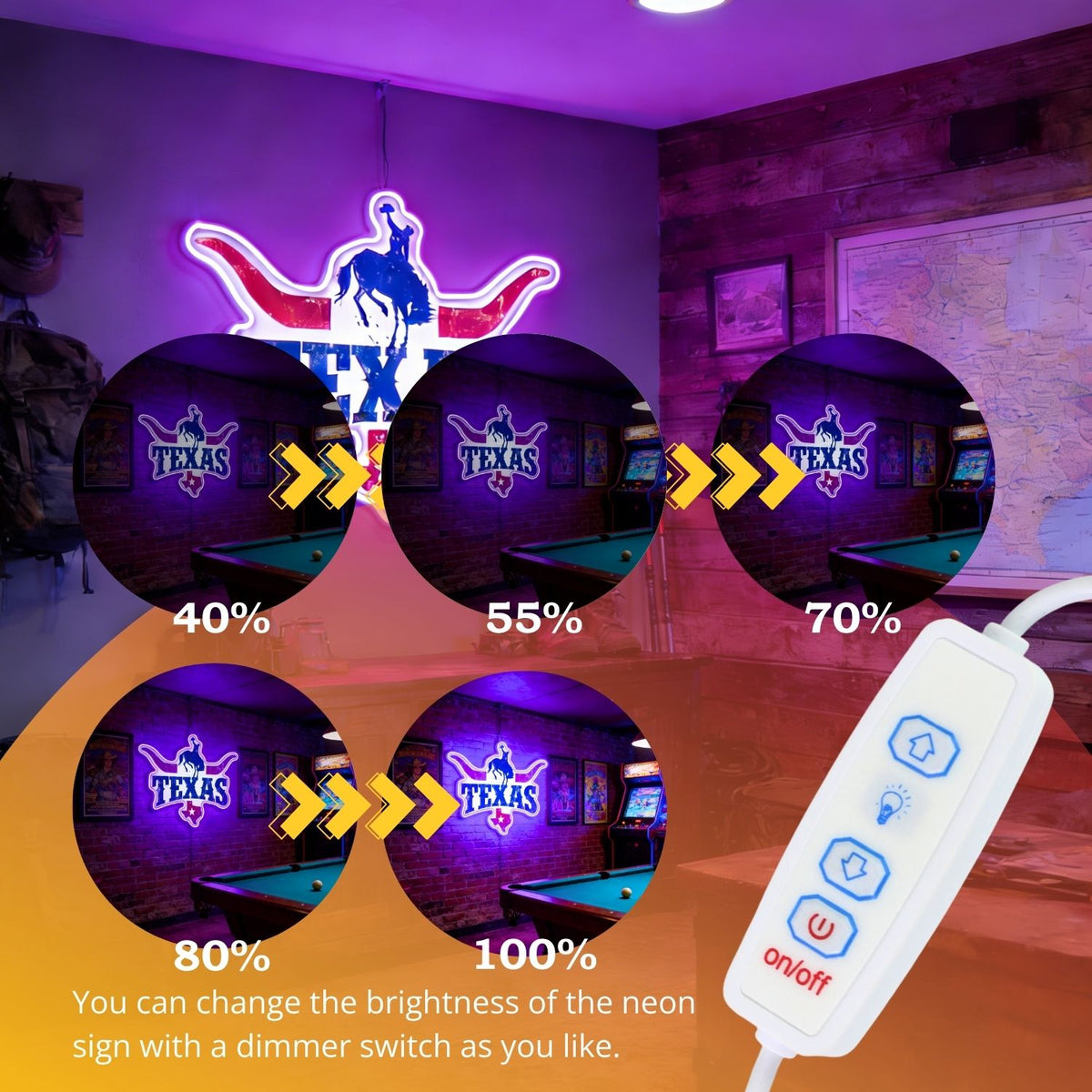 Texas LED USB Neon Signs Iconic Texas Wall Decor for Garages Man Cave