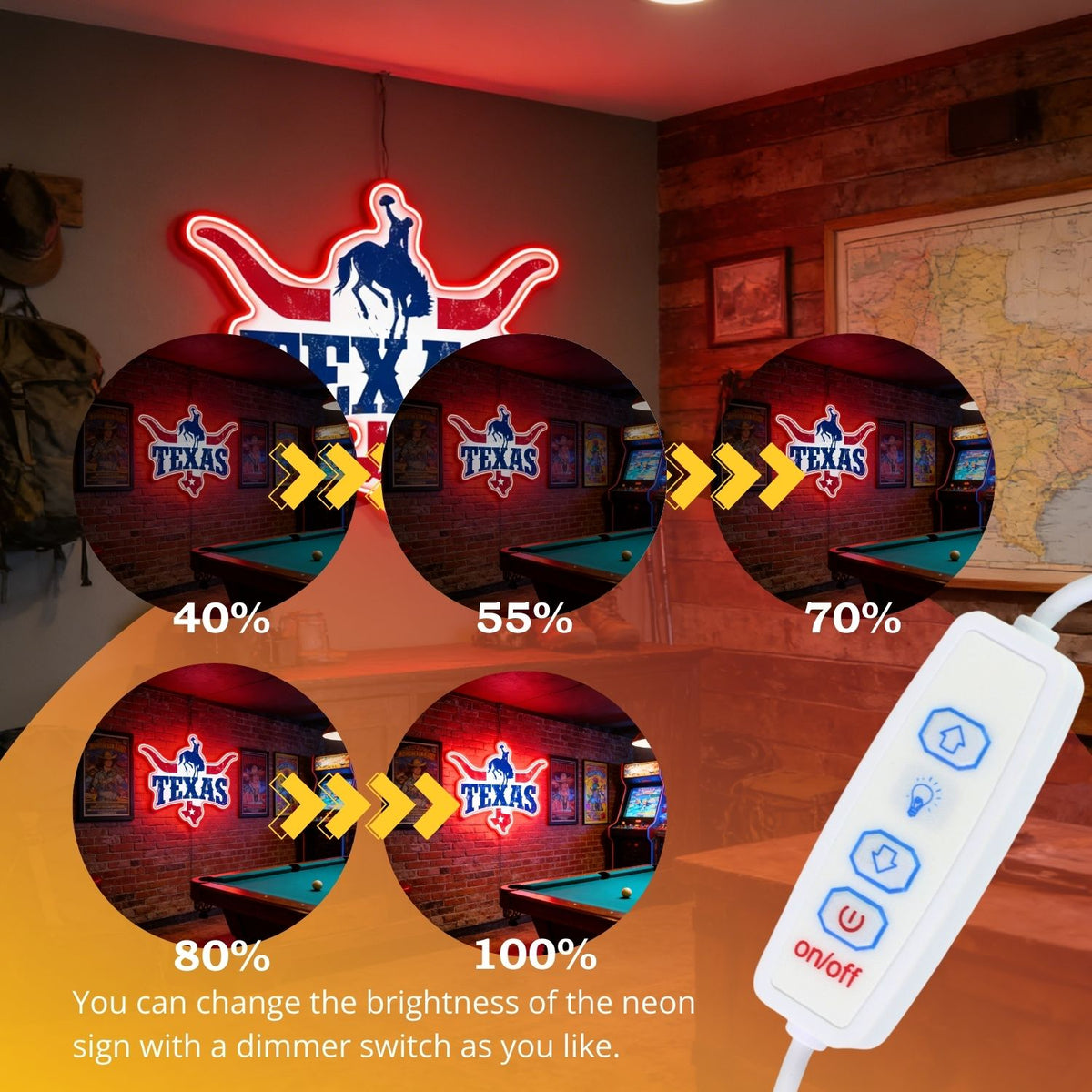Texas LED USB Neon Signs Iconic Texas Wall Decor for Garages Man Cave