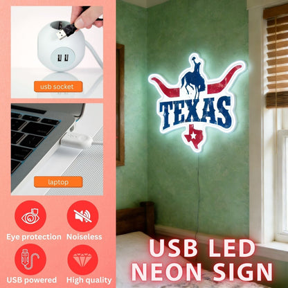 Texas LED USB Neon Signs Iconic Texas Wall Decor for Garages Man Cave